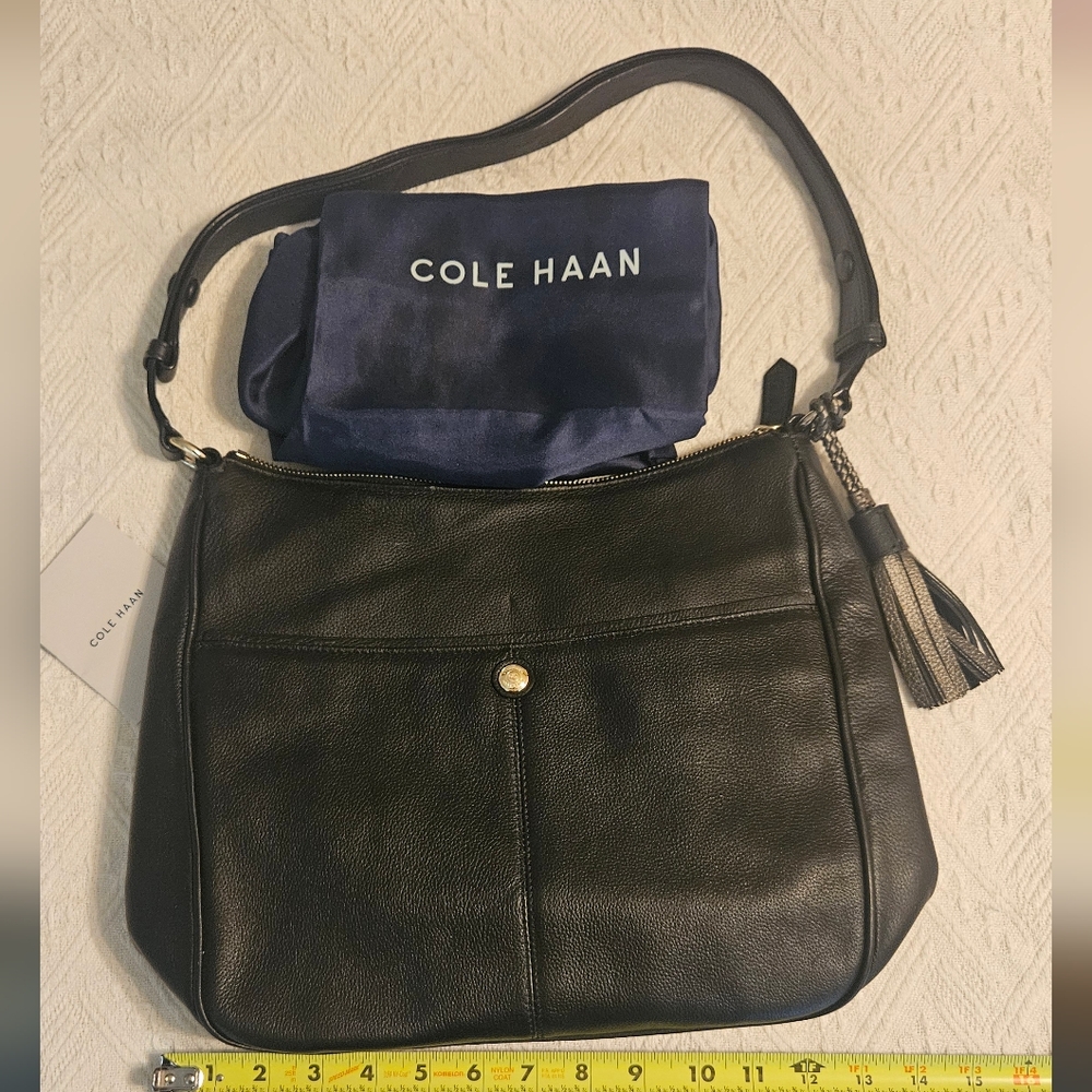 Cole Haan Black Leather Handbag with Tassel